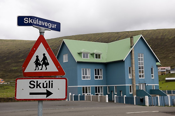 School with a warning sign,Faroe Islands